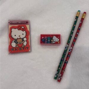Authentic vintage 90s Hello Kitty Mini stationary and erasers, and pencils